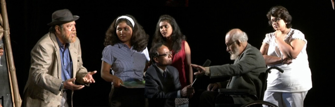 The play starts with a voice over.